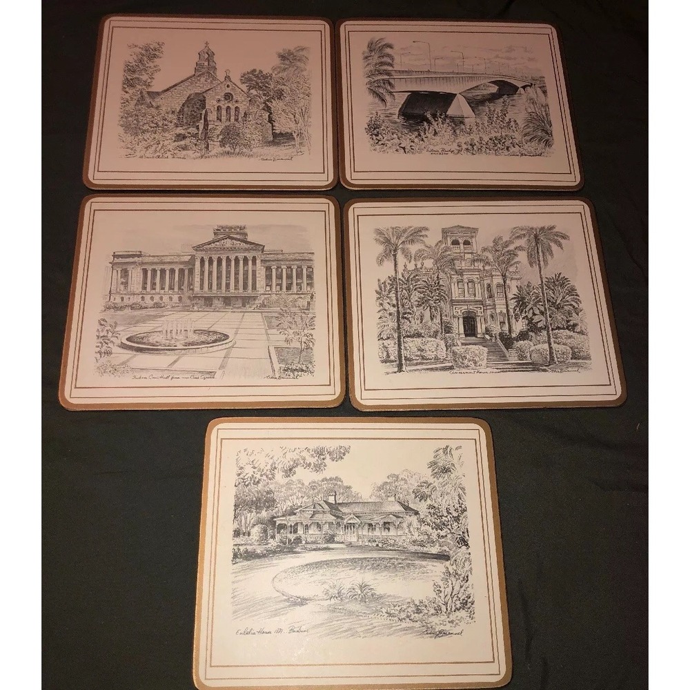 Set 5 PIMPERNEL‎ PLACEMATS CEDRIC EMANUEL PEN INK PRINTS AUSTRALIAN ARCHITECTURE